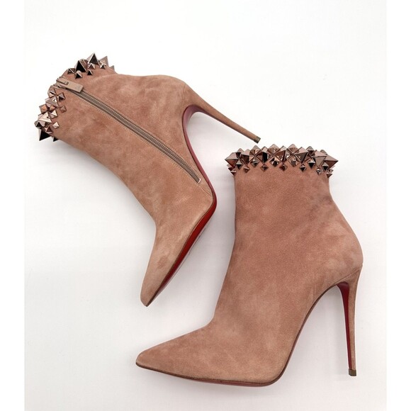 Christian Louboutin Firmamma 100 Studded-Cuff Beige Suede Boots EU 37 US 7 - Picture 5 of 13